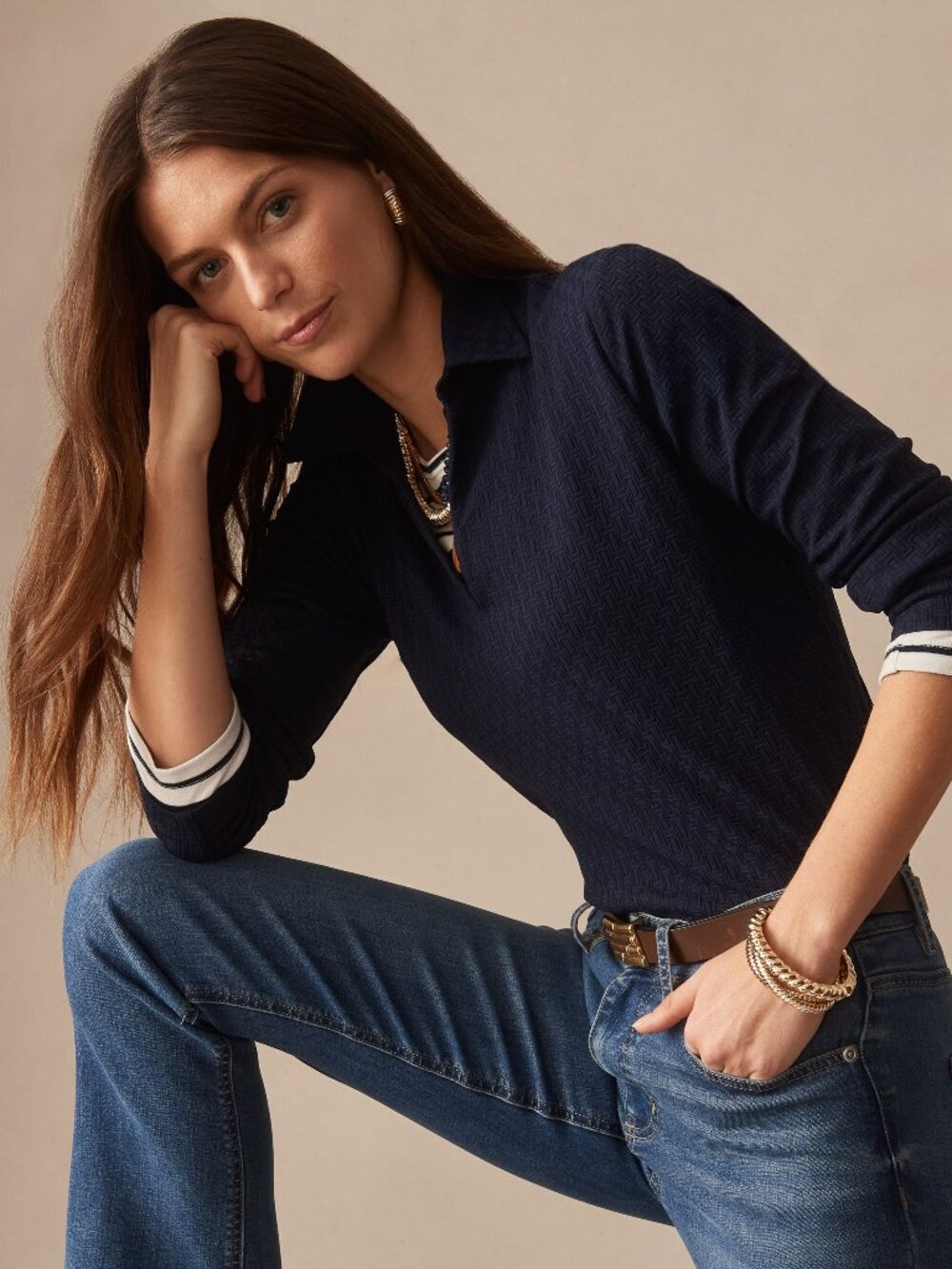 J McLaughlin Aida 3/4 Sleeve Top in Dashing Jacquard - Navy NEW